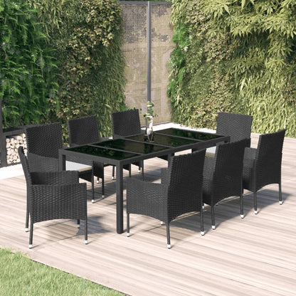 Set da Pranzo da Giardino 9 pz con Cuscini Nero in Polyrattan - homemem39
