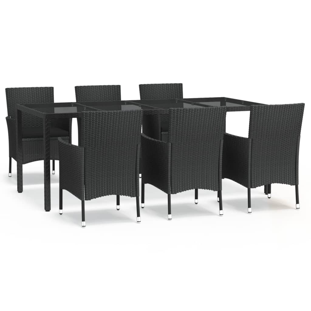 Set da Pranzo da Giardino 7 pz Nero con Cuscini in Polyrattan