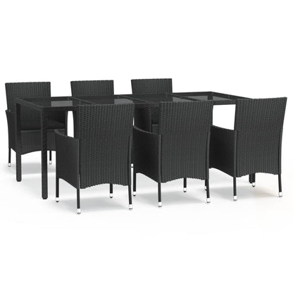 Set da Pranzo da Giardino 7 pz Nero con Cuscini in Polyrattan