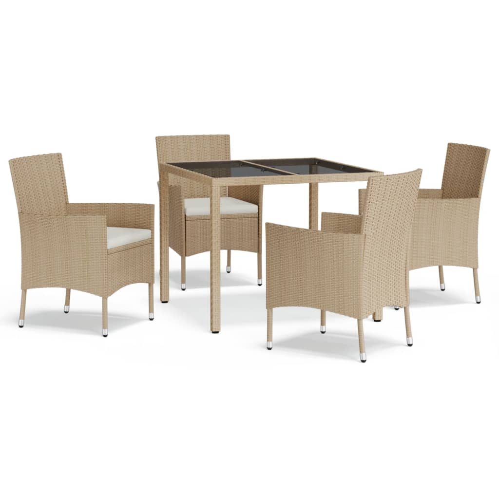 Set da Pranzo da Giardino 5 pz con Cuscini Beige in Polyrattan | homemem39