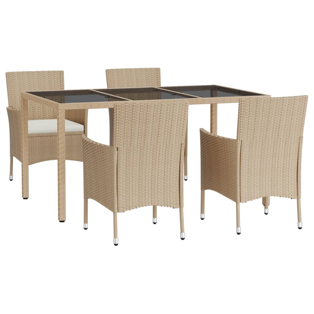 Set da Pranzo da Giardino 5 pz con Cuscini Beige in Polyrattan | homemem39