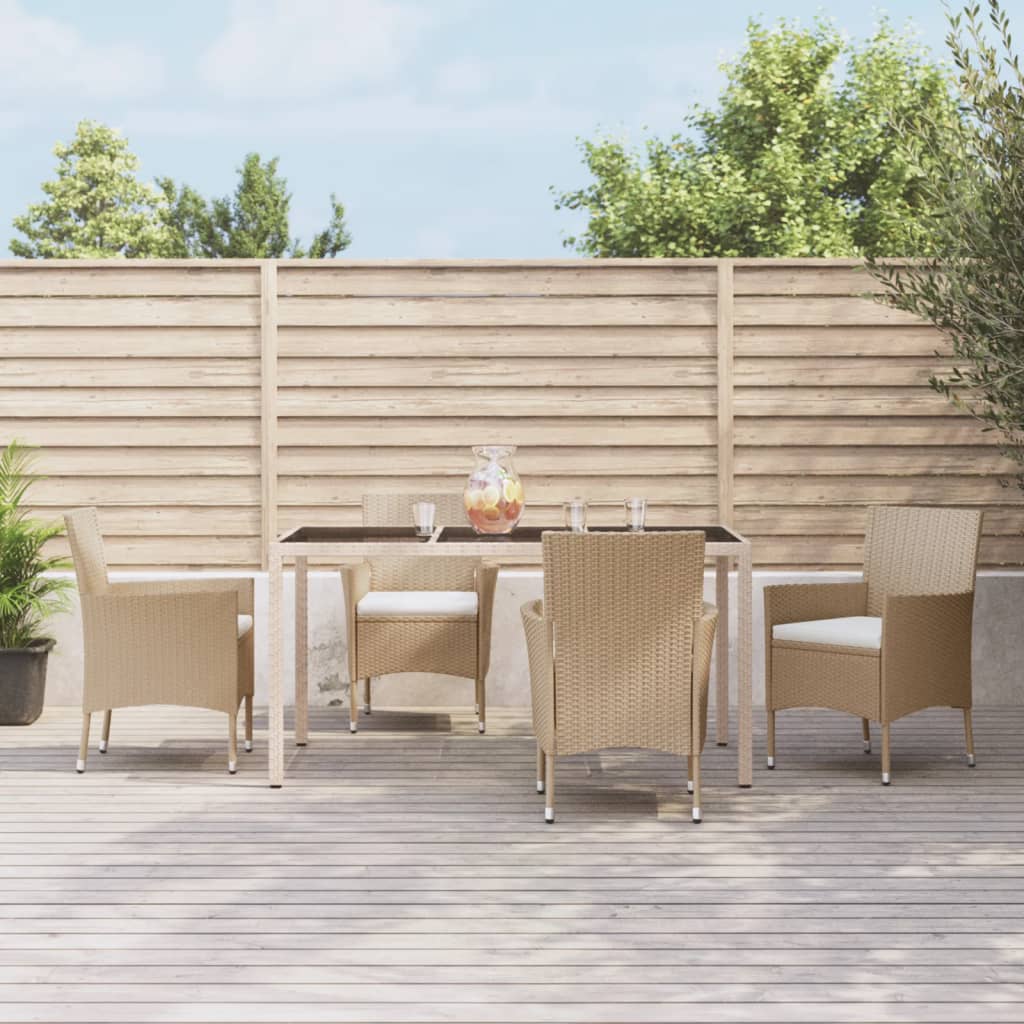 Set da Pranzo da Giardino 5 pz con Cuscini Beige in Polyrattan | homemem39