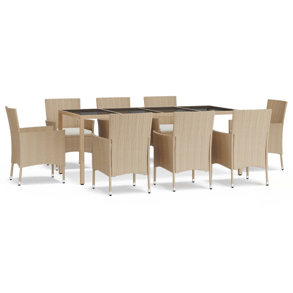 Set da Pranzo da Giardino 9 pz con Cuscini Beige in Polyrattan | homemem39