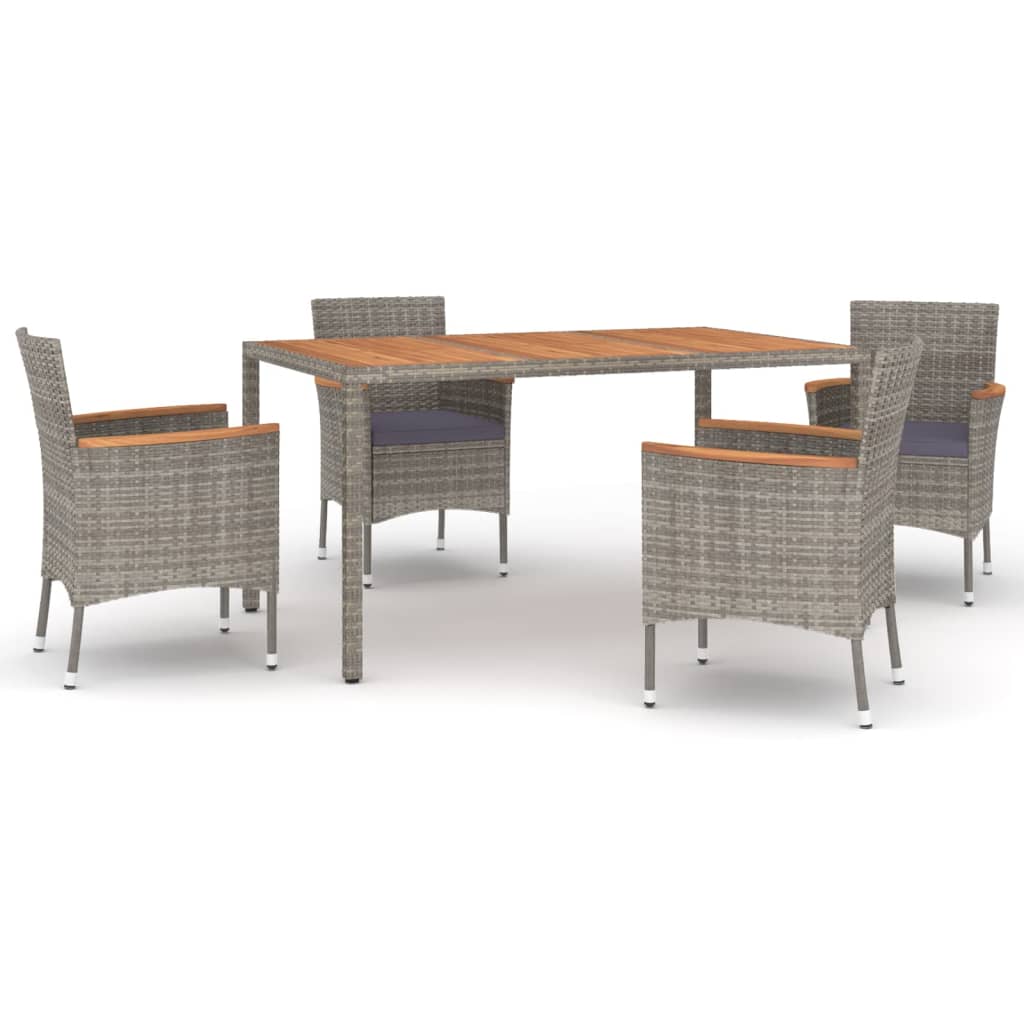 Set da Pranzo da Giardino 5 pz con Cuscini in Polyrattan Grigio | homemem39