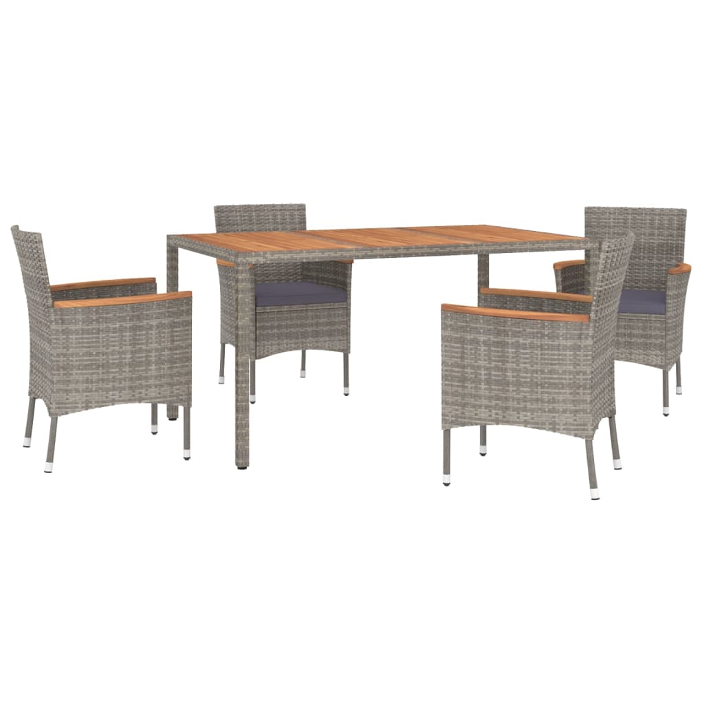 Set da Pranzo da Giardino 5 pz con Cuscini in Polyrattan Grigio | homemem39