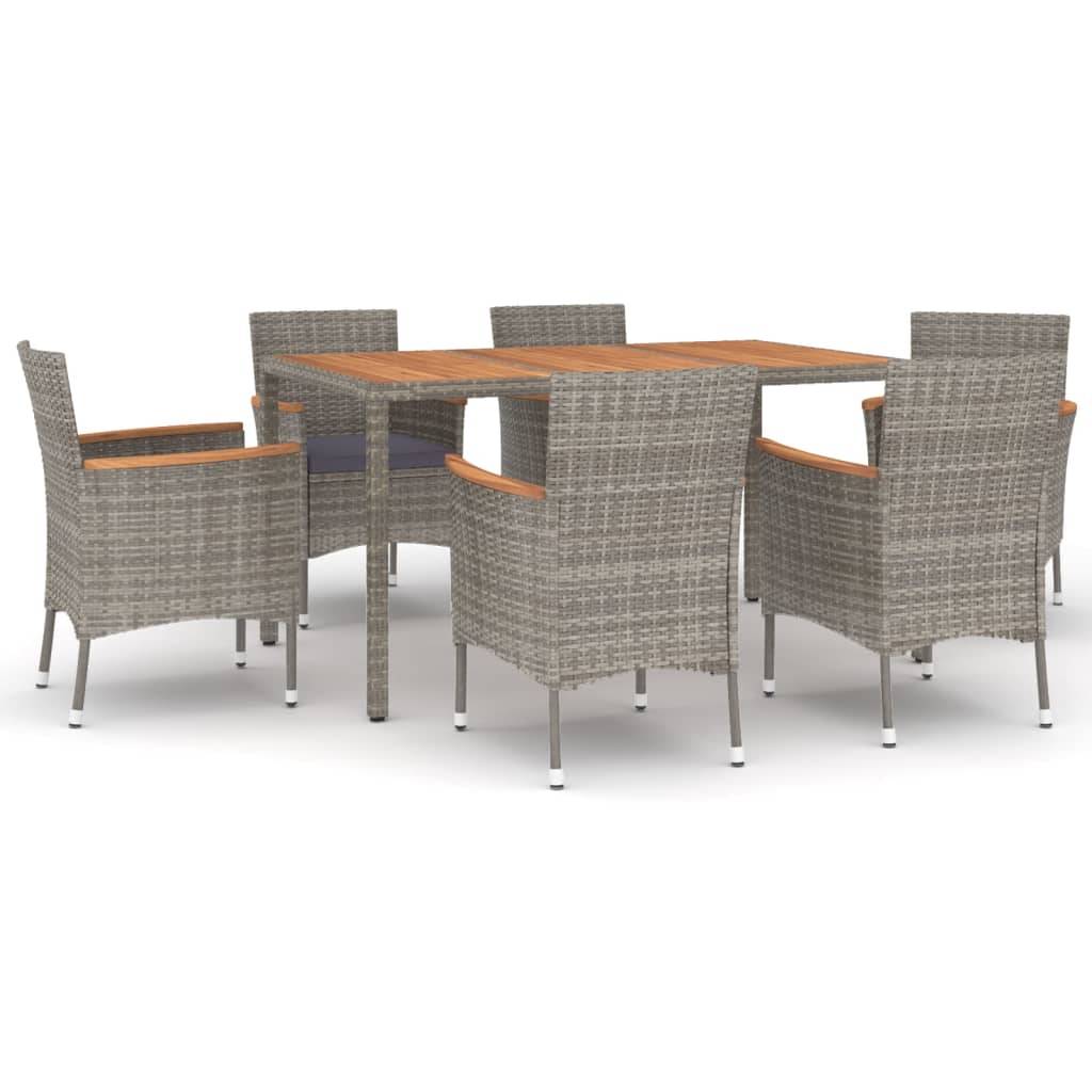 Set da Pranzo da Giardino 7 pz con Cuscini in Polyrattan Grigio | homemem39