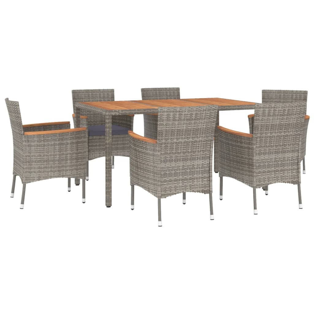 Set da Pranzo da Giardino 7 pz con Cuscini in Polyrattan Grigio | homemem39