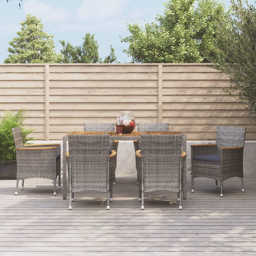 Set da Pranzo da Giardino 7 pz con Cuscini in Polyrattan Grigio | homemem39