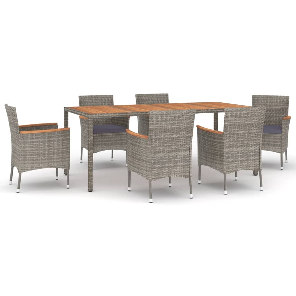 Set da Pranzo da Giardino 7 pz con Cuscini in Polyrattan Grigio | homemem39