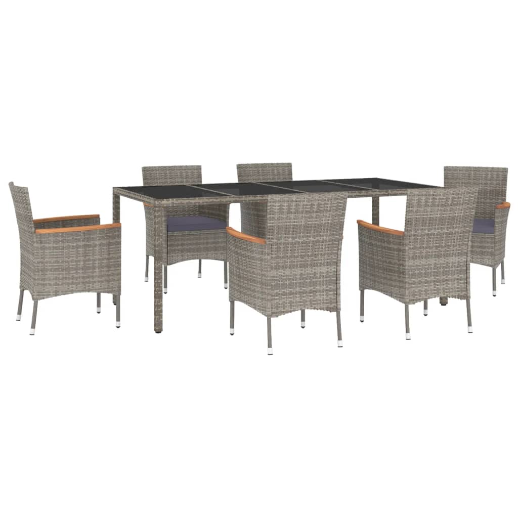 Set da Pranzo da Giardino 7 pz con Cuscini in Polyrattan Grigio | homemem39