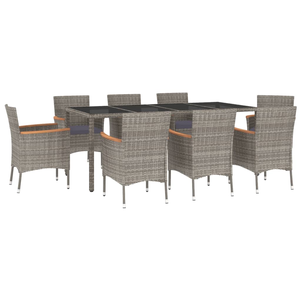 Set da Pranzo da Giardino 9 pz con Cuscini in Polyrattan Grigio | homemem39