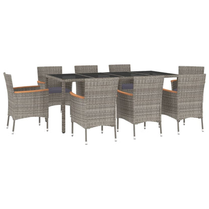 Set da Pranzo da Giardino 9 pz con Cuscini in Polyrattan Grigio | homemem39