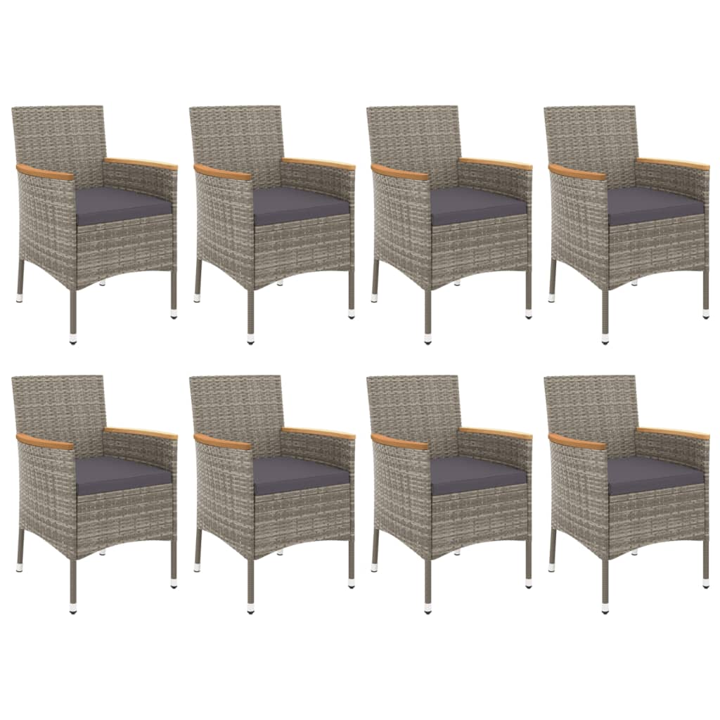 Set da Pranzo da Giardino 9 pz con Cuscini in Polyrattan Grigio | homemem39