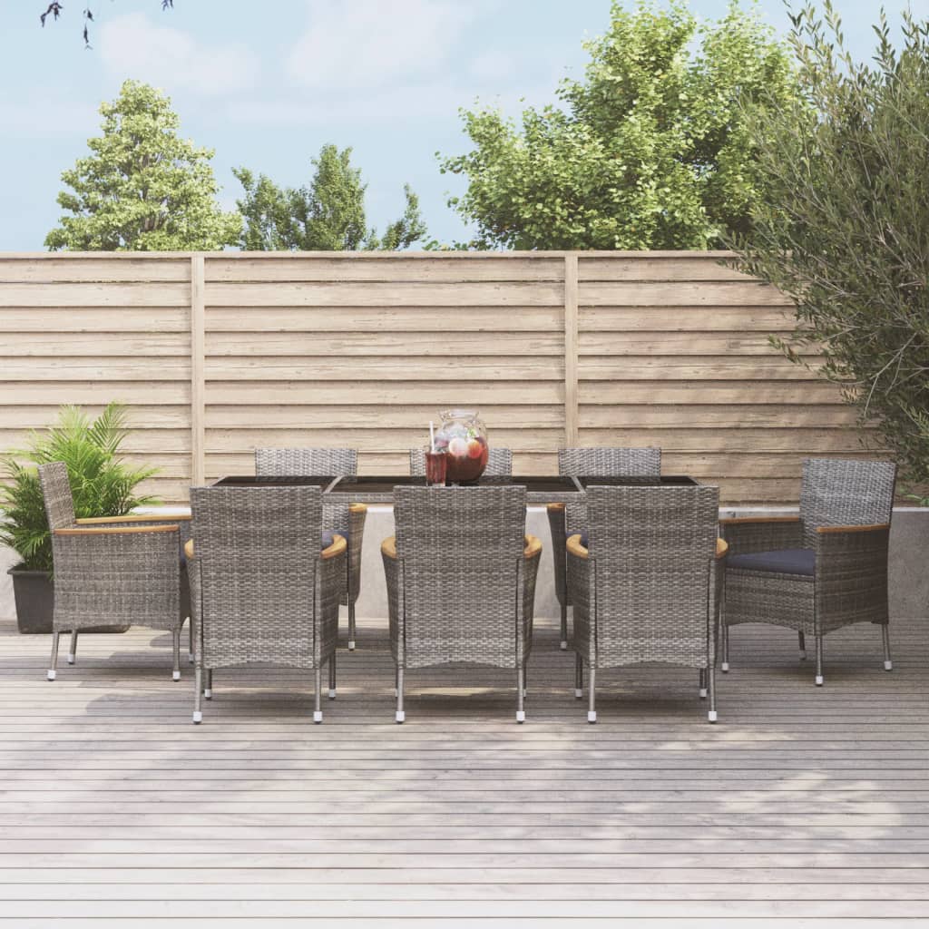 Set da Pranzo da Giardino 9 pz con Cuscini in Polyrattan Grigio | homemem39