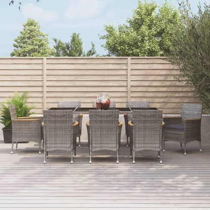 Set da Pranzo da Giardino 9 pz con Cuscini in Polyrattan Grigio | homemem39