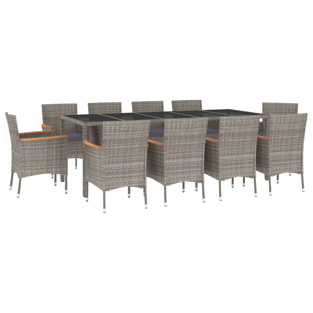 Set da Pranzo da Giardino 11pz con Cuscini in Polyrattan Grigio | homemem39
