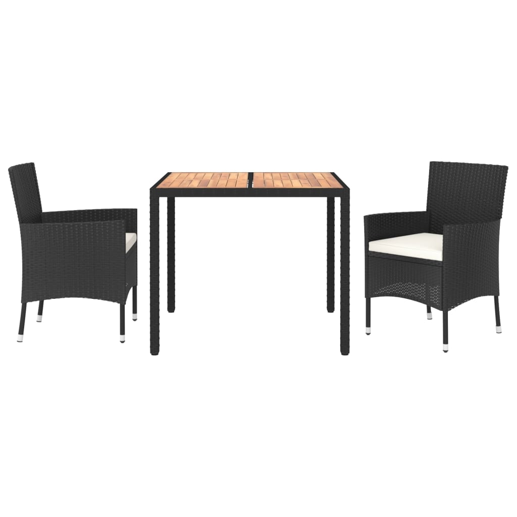 Set da Pranzo da Giardino 3 pz con Cuscini Nero in Polyrattan | homemem39