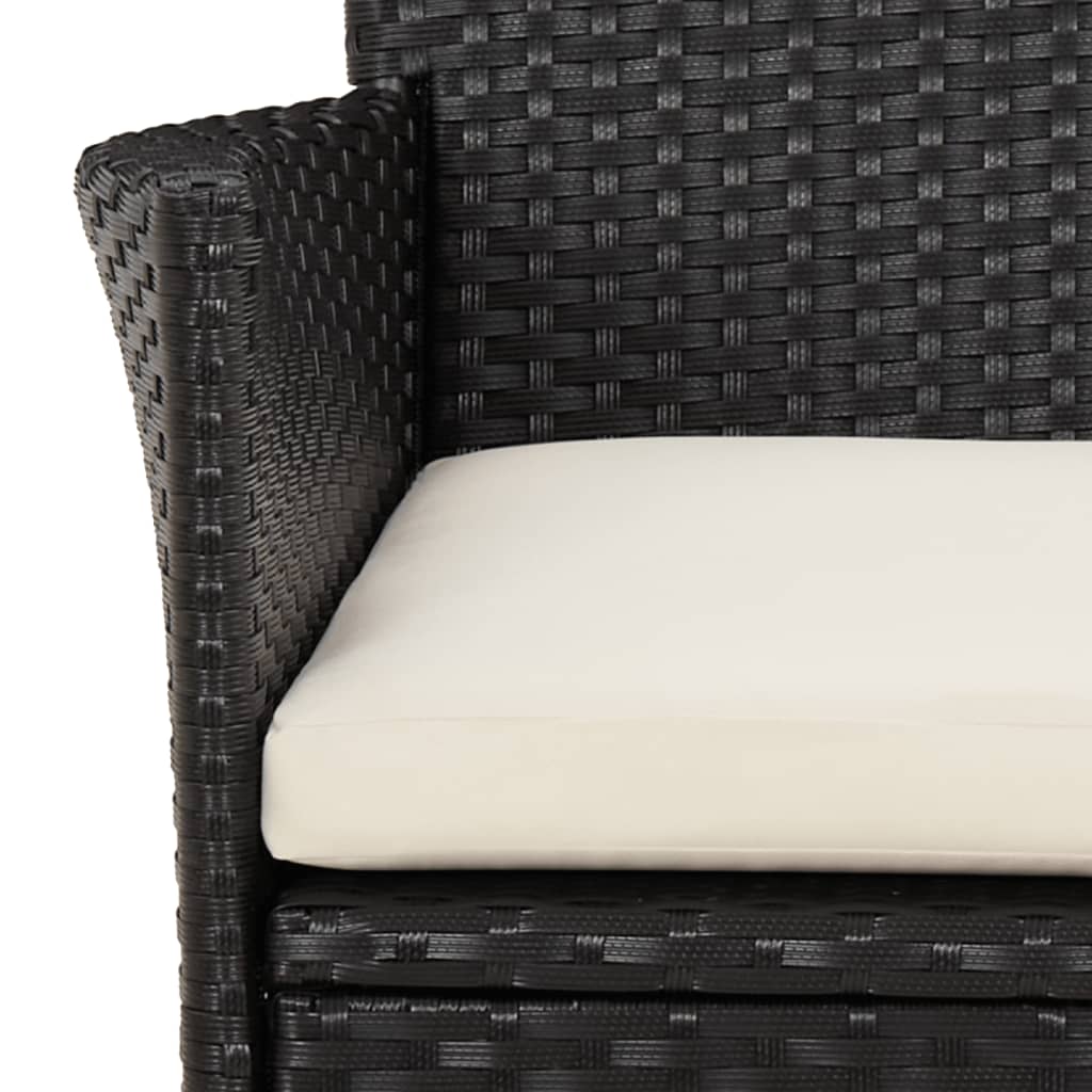 Set da Pranzo da Giardino 3 pz con Cuscini Nero in Polyrattan | homemem39
