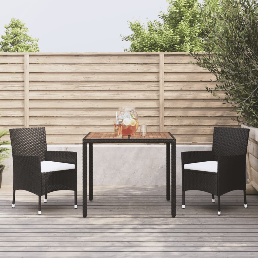 Set da Pranzo da Giardino 3 pz con Cuscini Nero in Polyrattan | homemem39