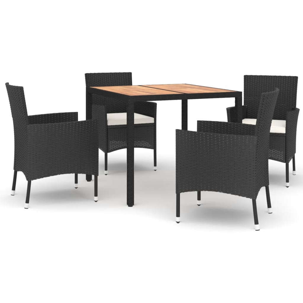 Set da Pranzo da Giardino 5 pz Nero con Cuscini in Polyrattan | homemem39