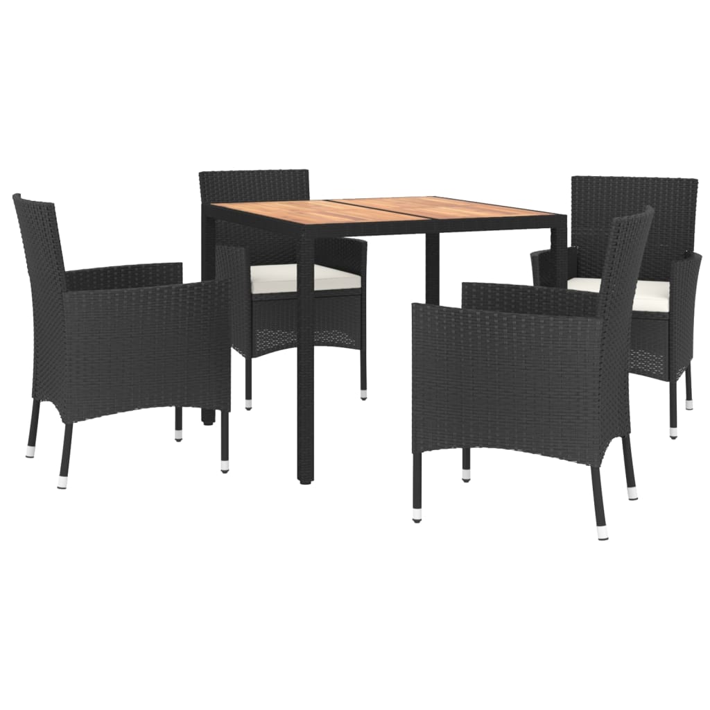 Set da Pranzo da Giardino 5 pz Nero con Cuscini in Polyrattan | homemem39