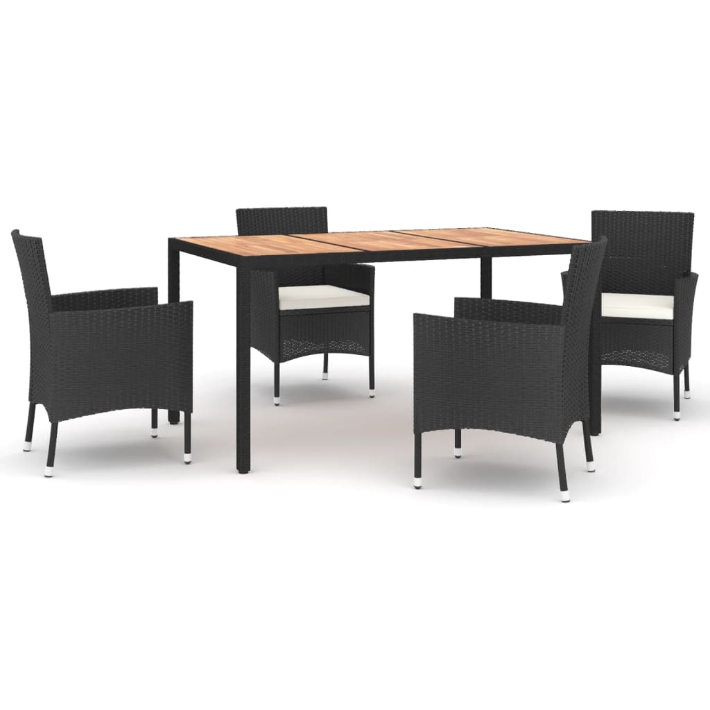 Set da Pranzo da Giardino 5 pz Nero con Cuscini in Polyrattan | homemem39