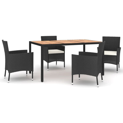 Set da Pranzo da Giardino 5 pz Nero con Cuscini in Polyrattan | homemem39