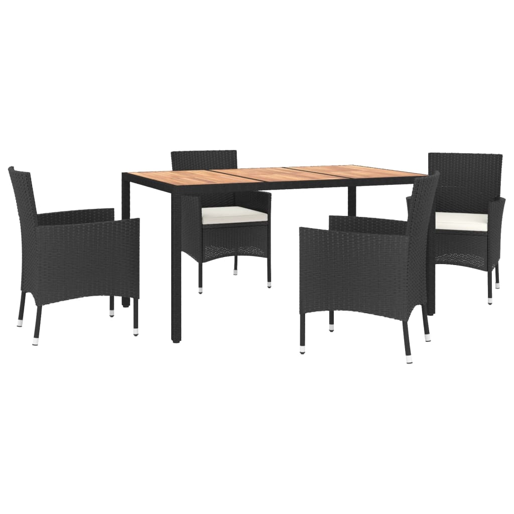 Set da Pranzo da Giardino 5 pz Nero con Cuscini in Polyrattan | homemem39