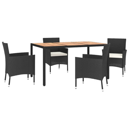 Set da Pranzo da Giardino 5 pz Nero con Cuscini in Polyrattan | homemem39