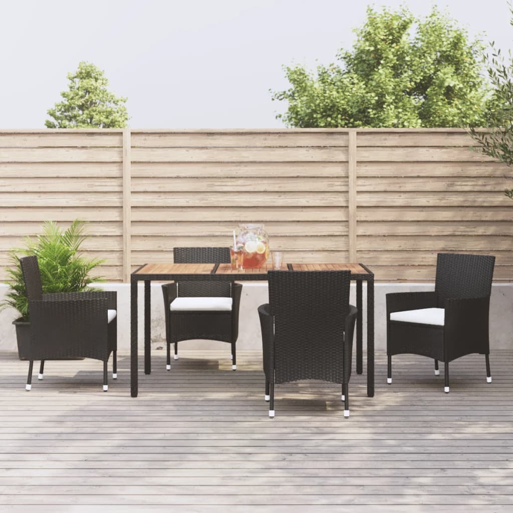 Set da Pranzo da Giardino 5 pz Nero con Cuscini in Polyrattan | homemem39