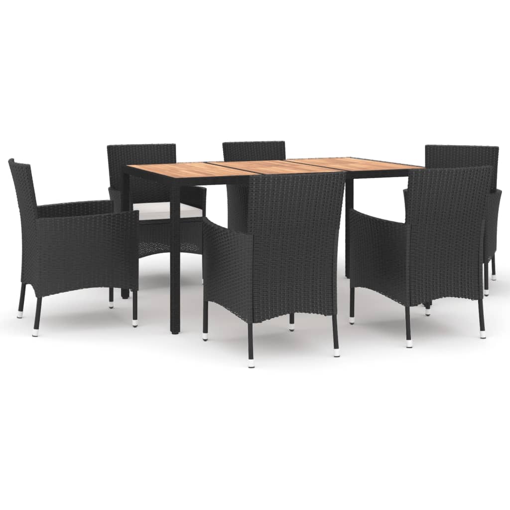 Set da Pranzo da Giardino 7 pz Nero con Cuscini in Polyrattan | homemem39