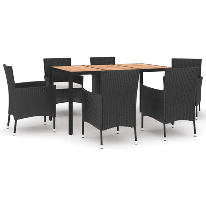 Set da Pranzo da Giardino 7 pz Nero con Cuscini in Polyrattan | homemem39