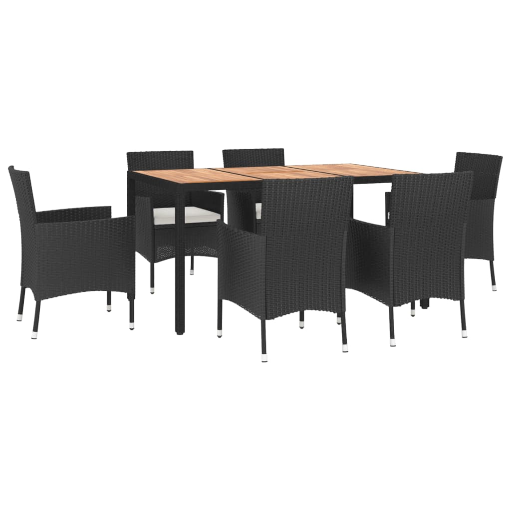 Set da Pranzo da Giardino 7 pz Nero con Cuscini in Polyrattan | homemem39