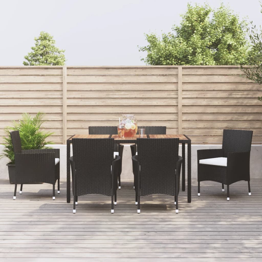 Set da Pranzo da Giardino 7 pz Nero con Cuscini in Polyrattan | homemem39
