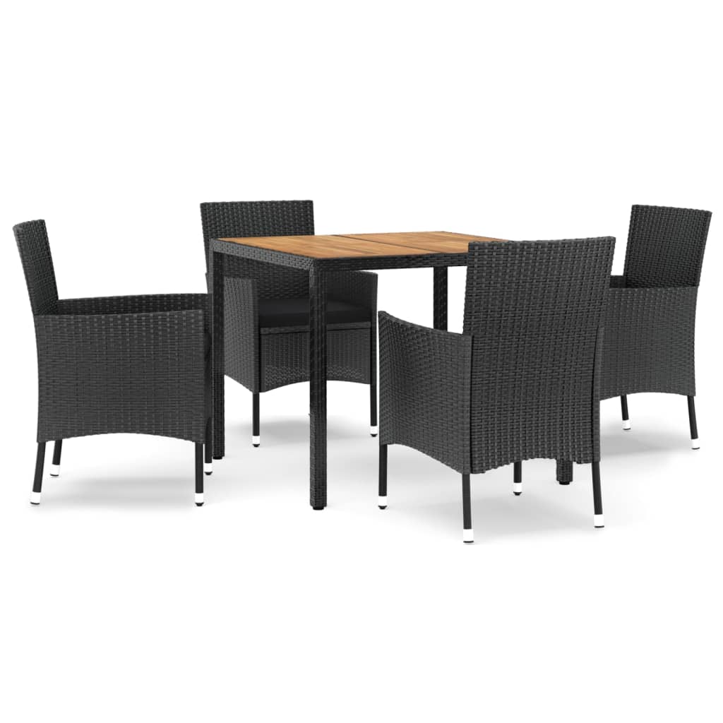 Set da Pranzo da Giardino 5 pz Nero con Cuscini in Polyrattan | homemem39