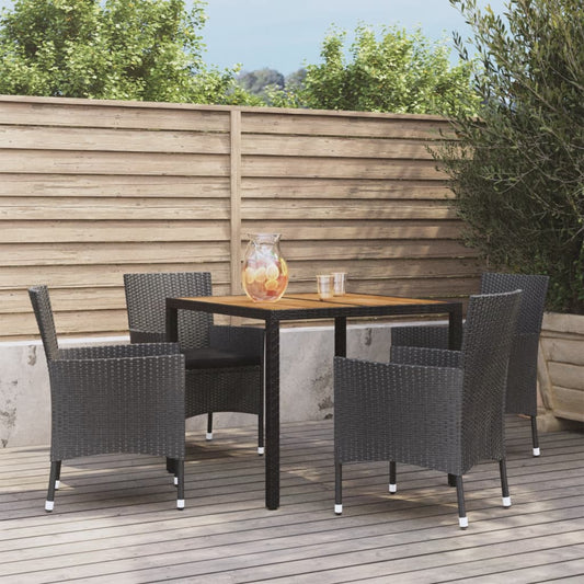 Set da Pranzo da Giardino 5 pz Nero con Cuscini in Polyrattan