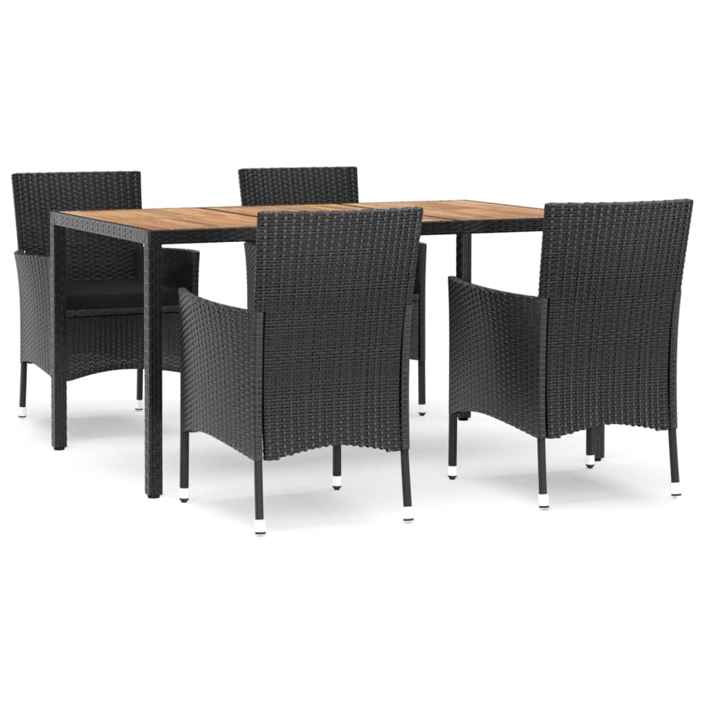 Set da Pranzo da Giardino 5 pz Nero con Cuscini in Polyrattan | homemem39