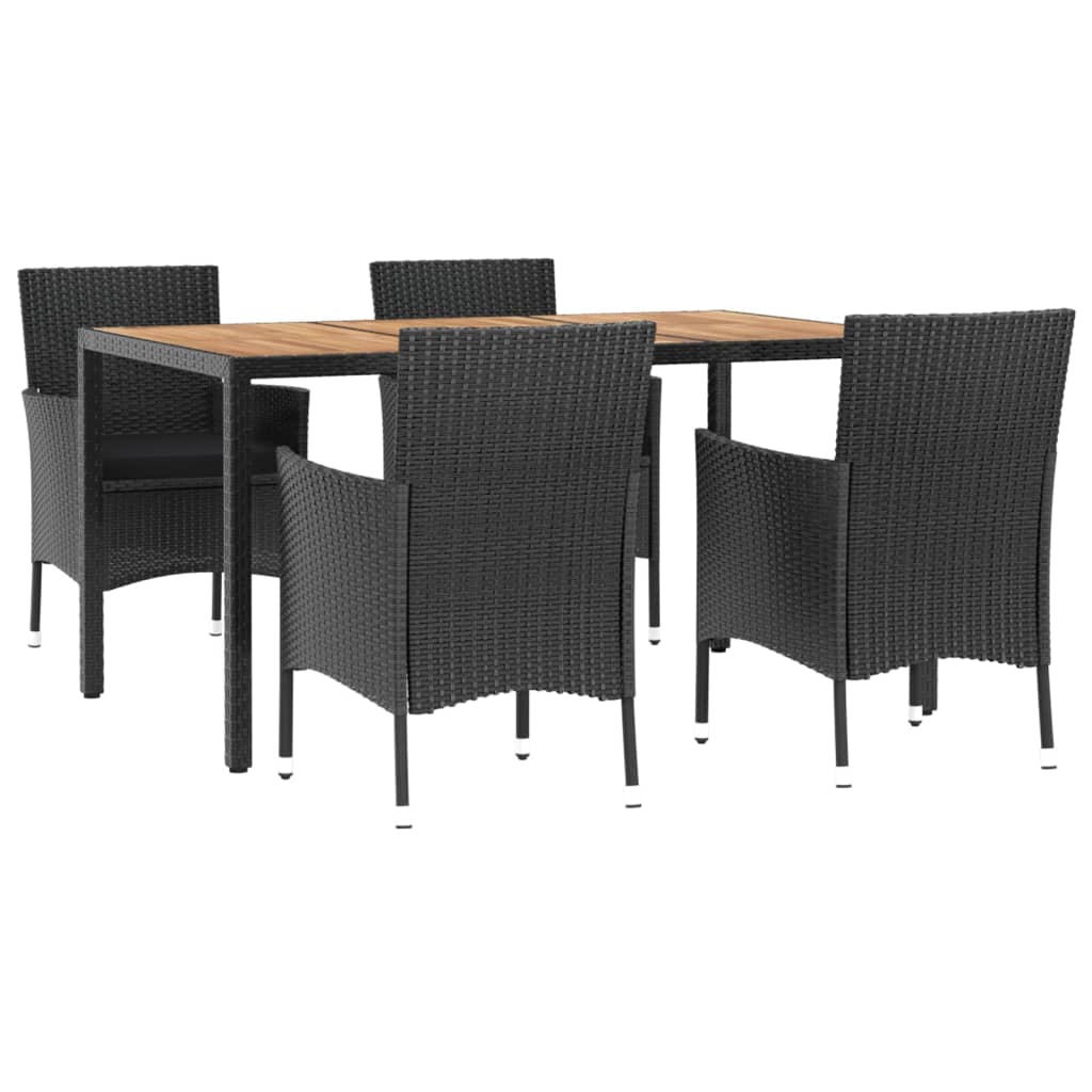 Set da Pranzo da Giardino 5 pz Nero con Cuscini in Polyrattan | homemem39