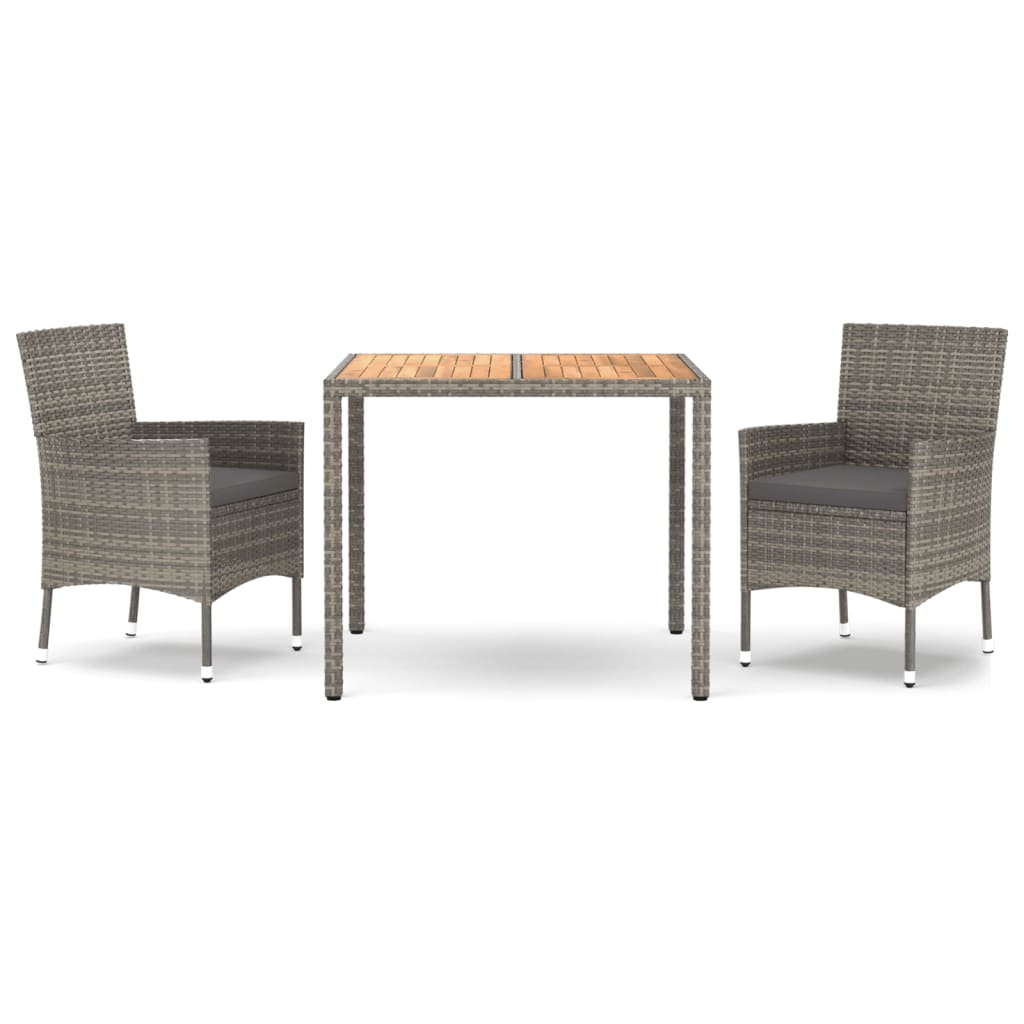 Set da Pranzo da Giardino 3 pz con Cuscini in Polyrattan Grigio | homemem39
