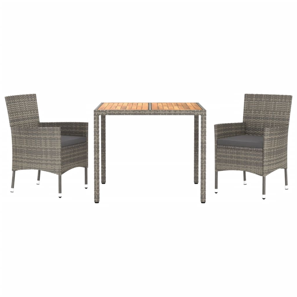 Set da Pranzo da Giardino 3 pz con Cuscini in Polyrattan Grigio | homemem39