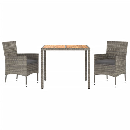 Set da Pranzo da Giardino 3 pz con Cuscini in Polyrattan Grigio | homemem39