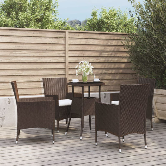 5 pc Garden Bistro Set with Brown Polyrattan Cushions