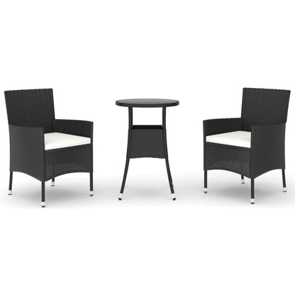 Set Bistrò da Giardino 3 pz con Cuscini in Polyrattan Nero - homemem39
