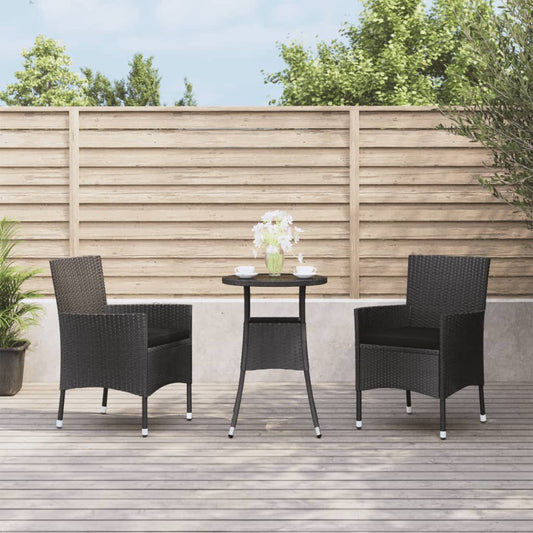 Set Bistrò da Giardino 3 pz con Cuscini in Polyrattan Nero | homemem39