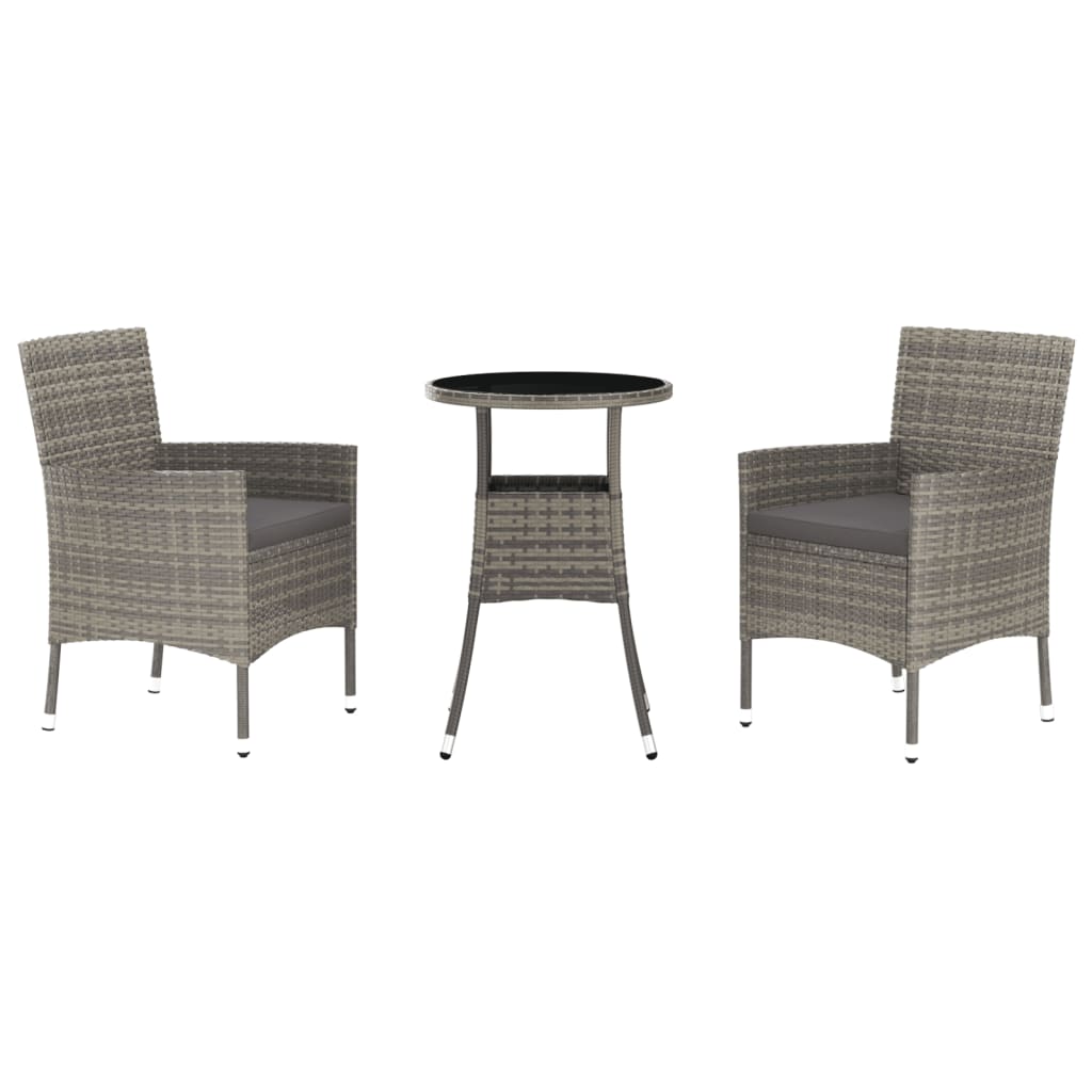 Set Bistrò da Giardino 3 pz con Cuscini in Polyrattan Grigio - homemem39