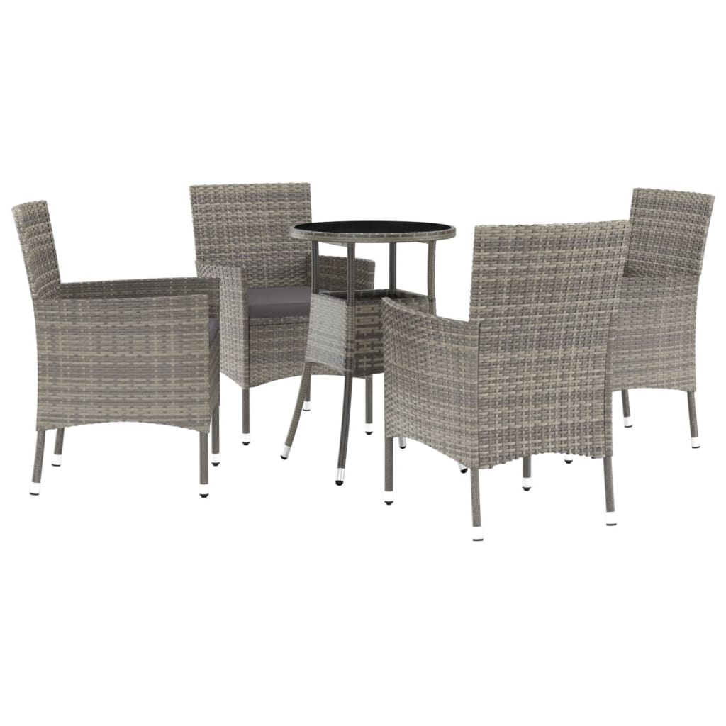 Set Bistrò da Giardino 5 pz con Cuscini in Polyrattan Grigio | homemem39