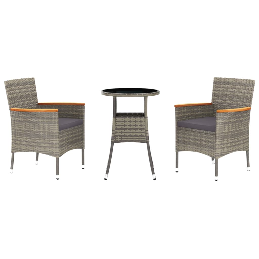 Set Bistrò da Giardino 3 pz con Cuscini in Polyrattan Grigio | homemem39