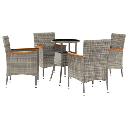 Set Bistrò da Giardino 5 pz con Cuscini in Polyrattan Grigio | homemem39