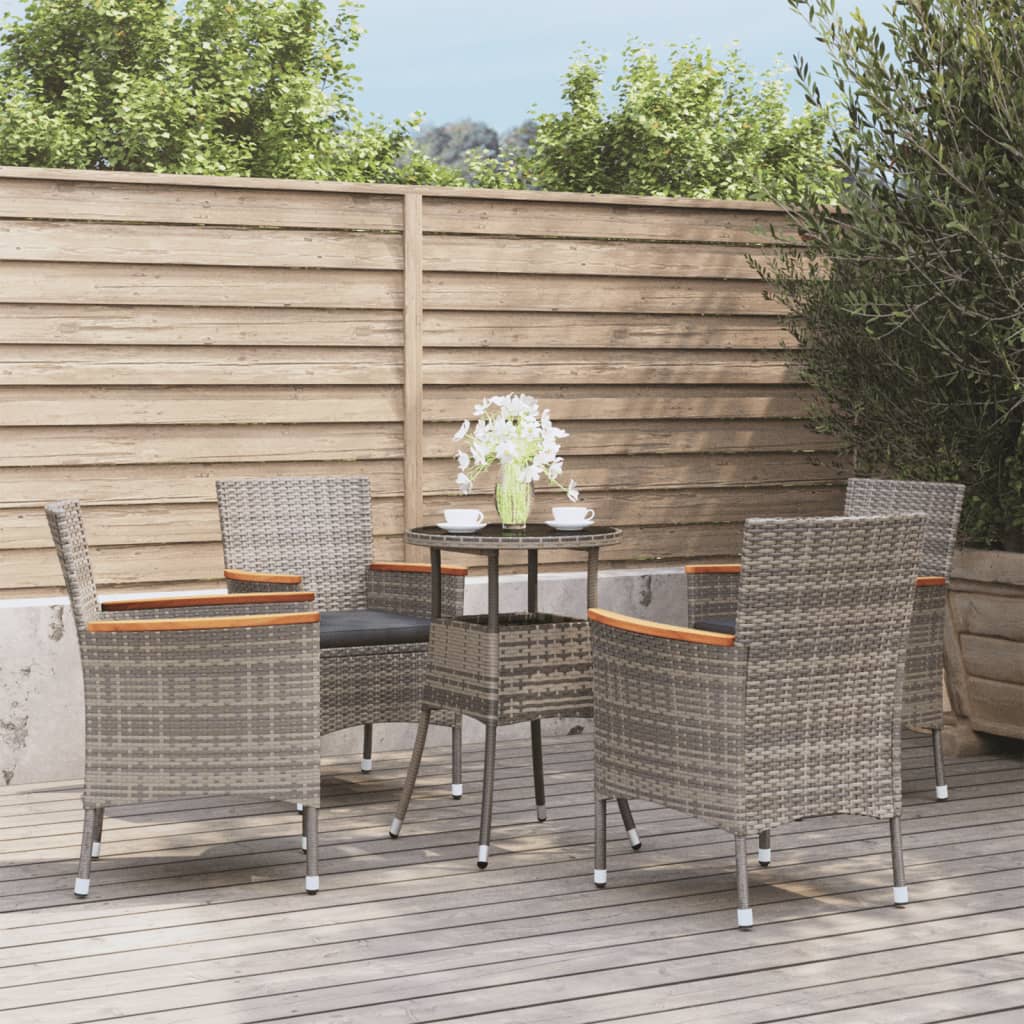 Set Bistrò da Giardino 5 pz con Cuscini in Polyrattan Grigio | homemem39