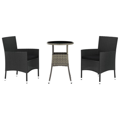 Set Bistrò da Giardino 3 pz con Cuscini in Polyrattan Nero | homemem39